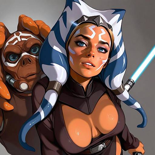 Ahsoka Tano Digital Art with Mon Calamari in Sci-Fi Style
