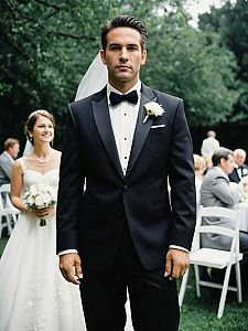Man in Classic Wedding Tuxedo at Outdoor Wedding Event