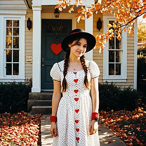 Young Woman in Vintage Fall Dress