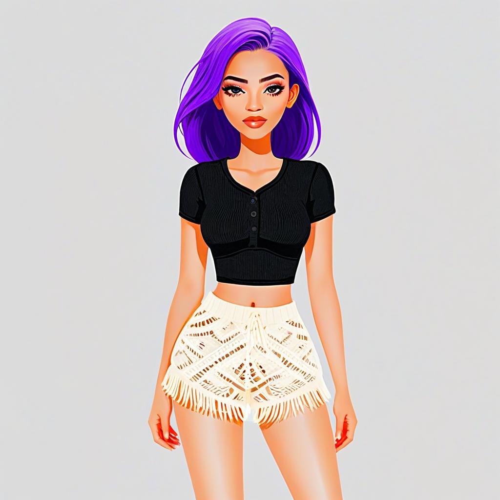 Contemporary Digital Illustration of Woman with Purple Hair in Casual Fashion