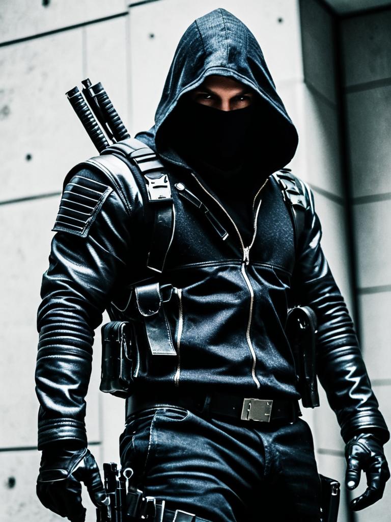 Modern Assassin Outfit Male in Tactical Leather Gear Modern Assassin Outfit Male in Tactical Leather Gear