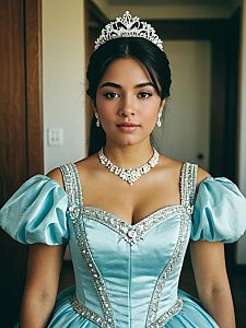 Elegant Young Woman in Light Blue Quinceañera Gown