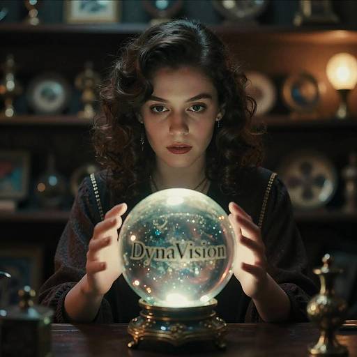 Young Woman Gazing Into Glowing Crystal Ball DynaVision Mystic Vintage