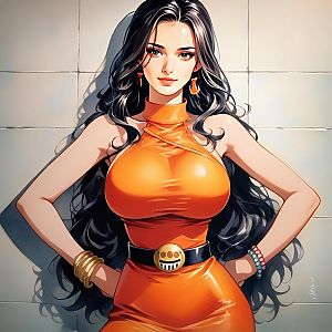Stylized Confident Woman in Orange Dress