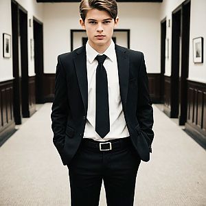 Confident Young Man in Black Suit