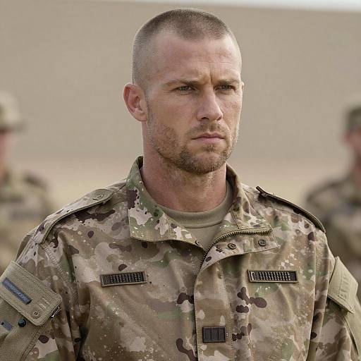 Serious Man in Military Camouflage Uniform Outdoors