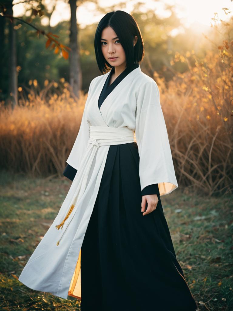 Realistic Rukia Kuchiki Cosplay Woman in Traditional Japanese Costume