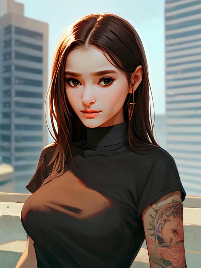 Young Woman with Tattoo in Urban Setting Young Woman with Tattoo in Urban Setting