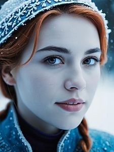 Woman with Red Hair in Winter Headpiece