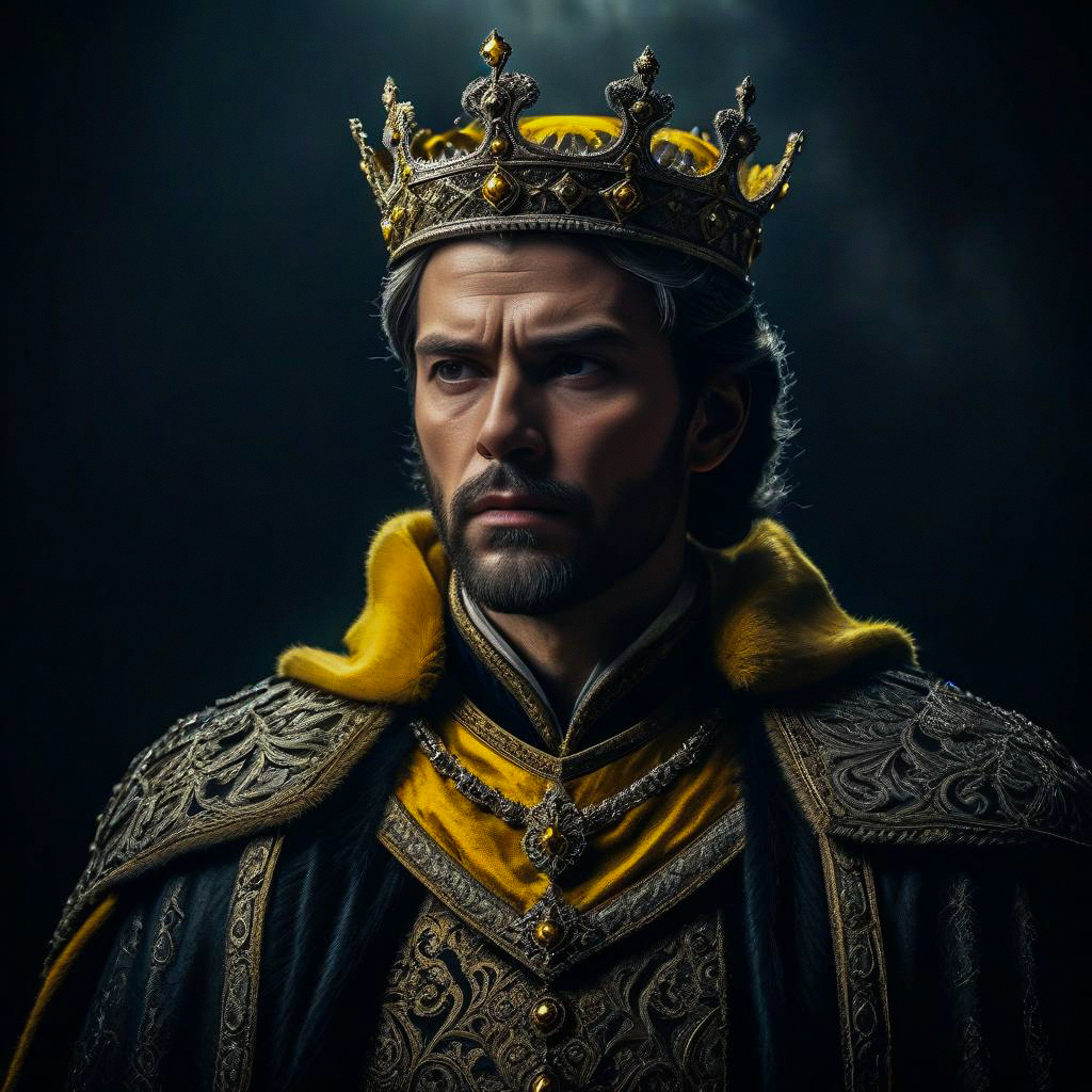 Regal Man in Ornate Robe with Crown Regal Man in Ornate Robe with Crown