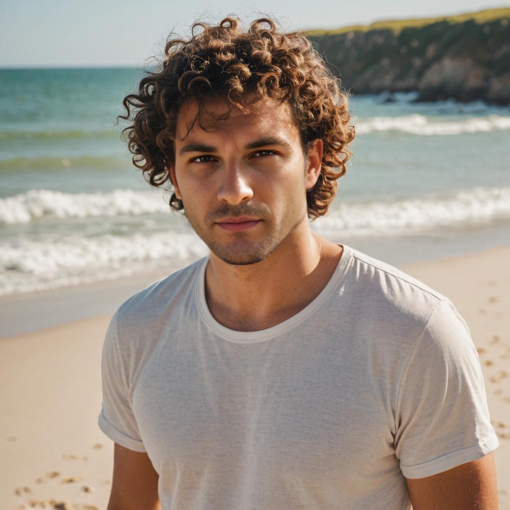 Thoughtful Man on Serene Beach