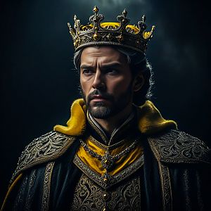 Regal Man in Ornate Robe with Crown