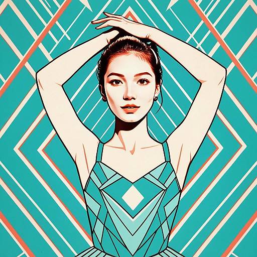 Vector Art Illustration of Woman with Geometric Patterned Dress