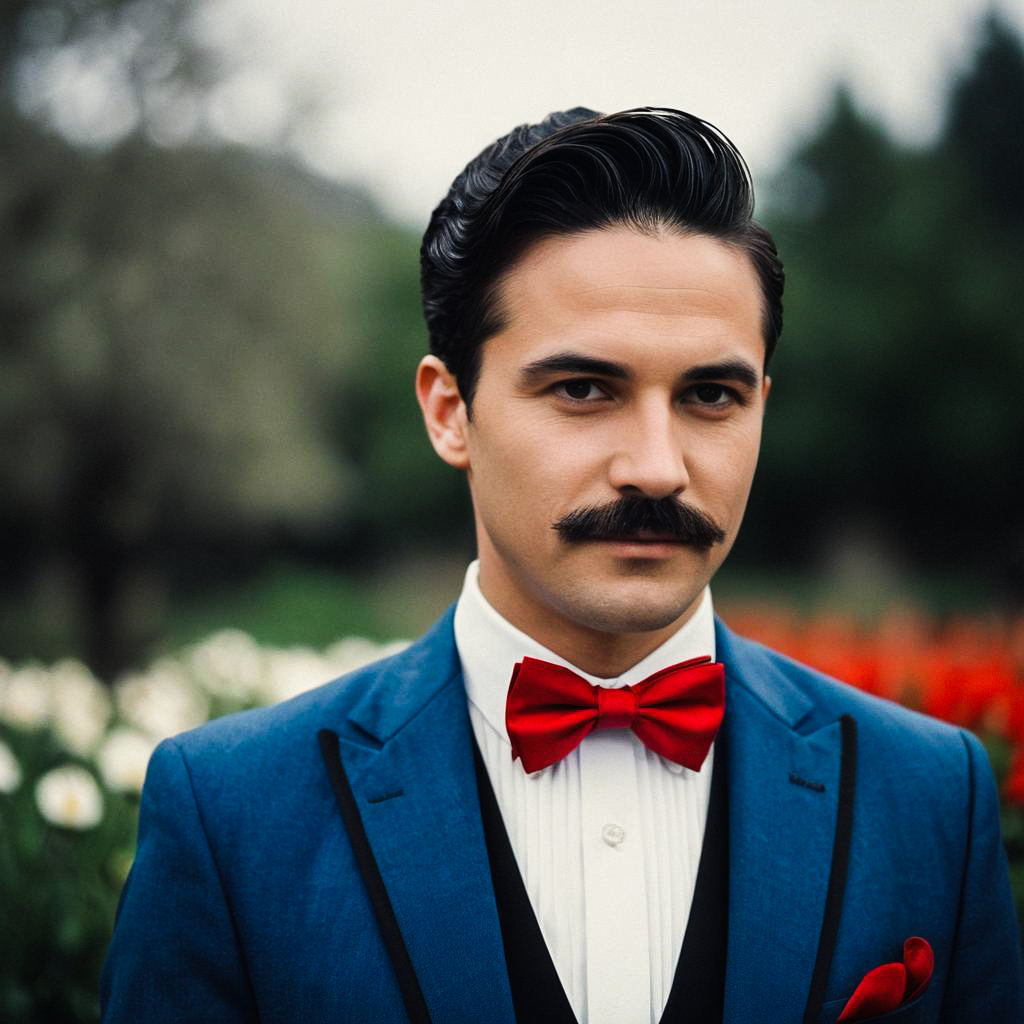 Man in Blue Suit with Red Bow Tie