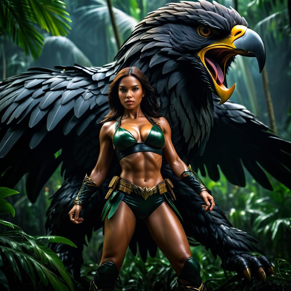 Powerful Woman in Jungle with Eagle