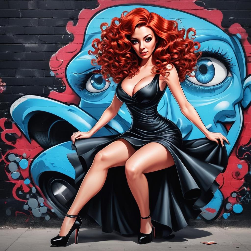 Confident Woman in Black Dress Against Graffiti Mural Confident Woman in Black Dress Against Graffiti Mural