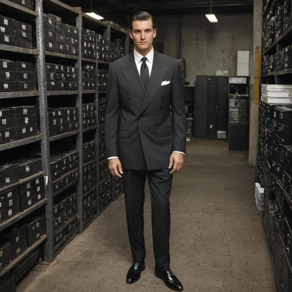 Confident Man in Double-Breasted Suit in Industrial Setting