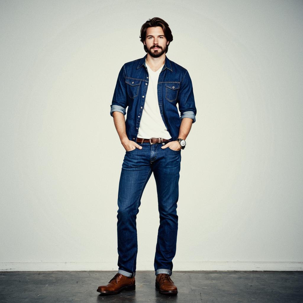 Confident Man in Casual Denim Outfit