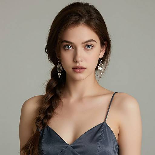 Portrait of Young Woman with Braid and Satin Top