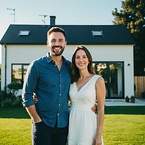 Happy Couple Outside Modern House