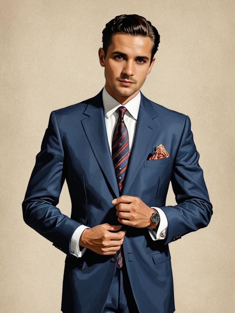 Stylish man in navy suit with red tie