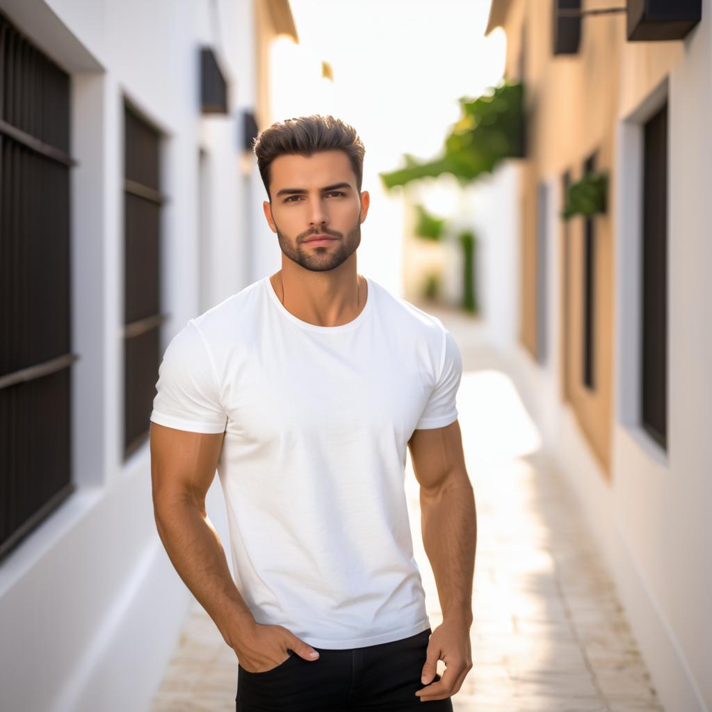 Stylish Young Man in Sunlit Alley