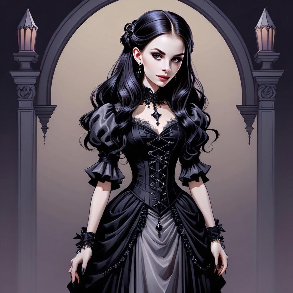 Elegant Gothic Victorian Woman in Black Gown