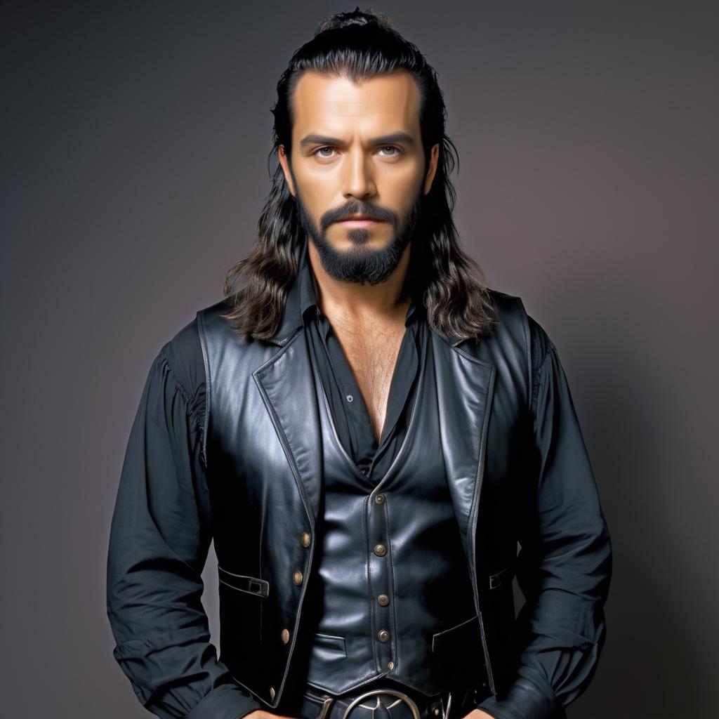 Confident Man in Black Leather Vest