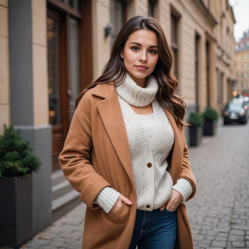 Stylish Young Woman in Cozy Fashion on Urban Street