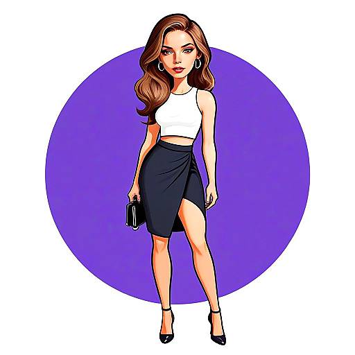 Stylish Woman in White Crop Top and Black Skirt with Pretty Hair