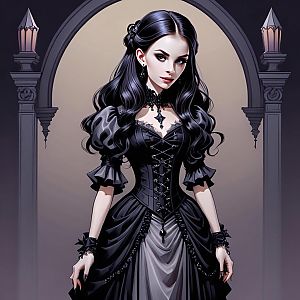 Elegant Gothic Victorian Woman in Black Gown