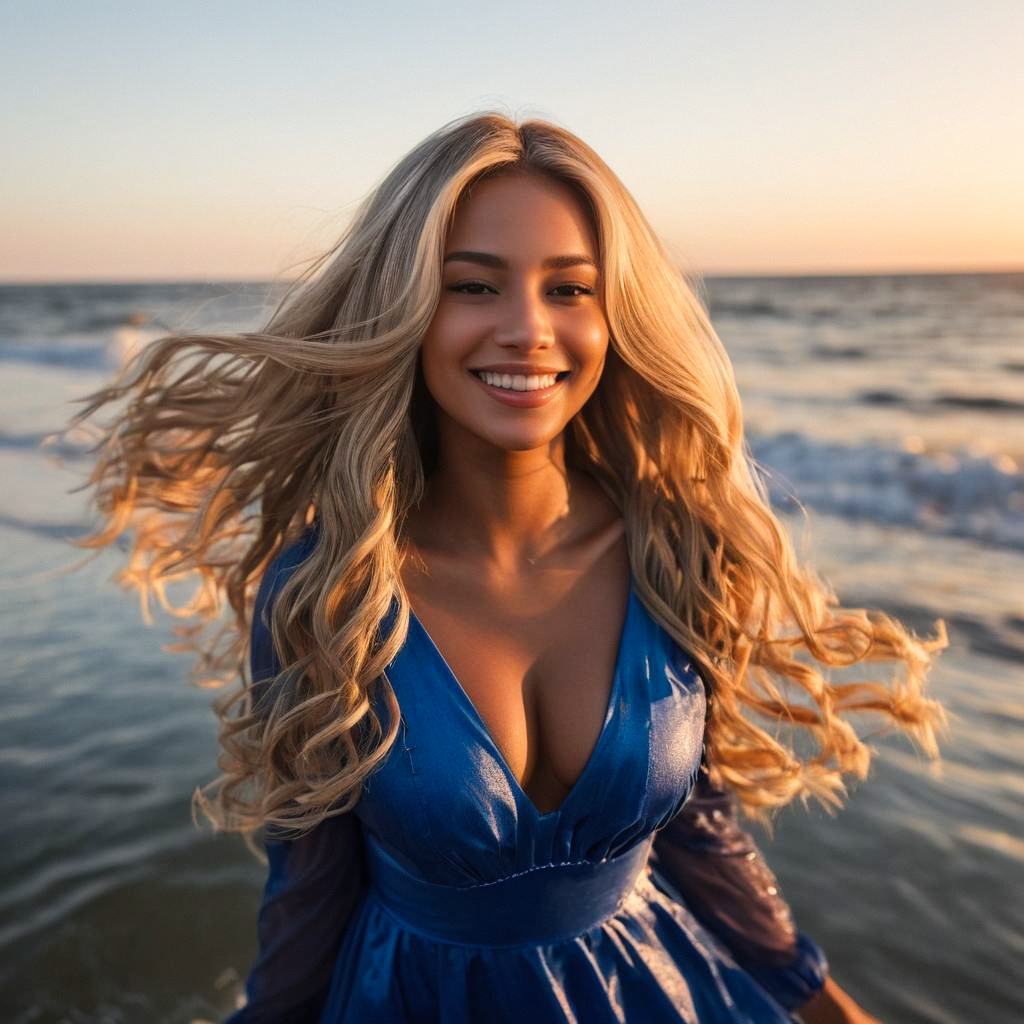 Young Woman at Beach During Golden Hour