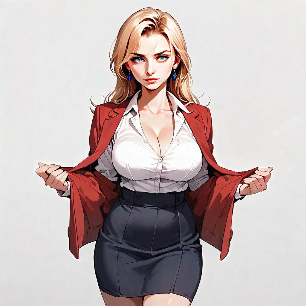 Confident Blonde Woman in Business Attire Anime Illustration