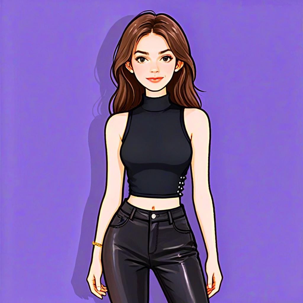 Woman with Pretty Face and Hair in Minimalist Black Sleeveless Top