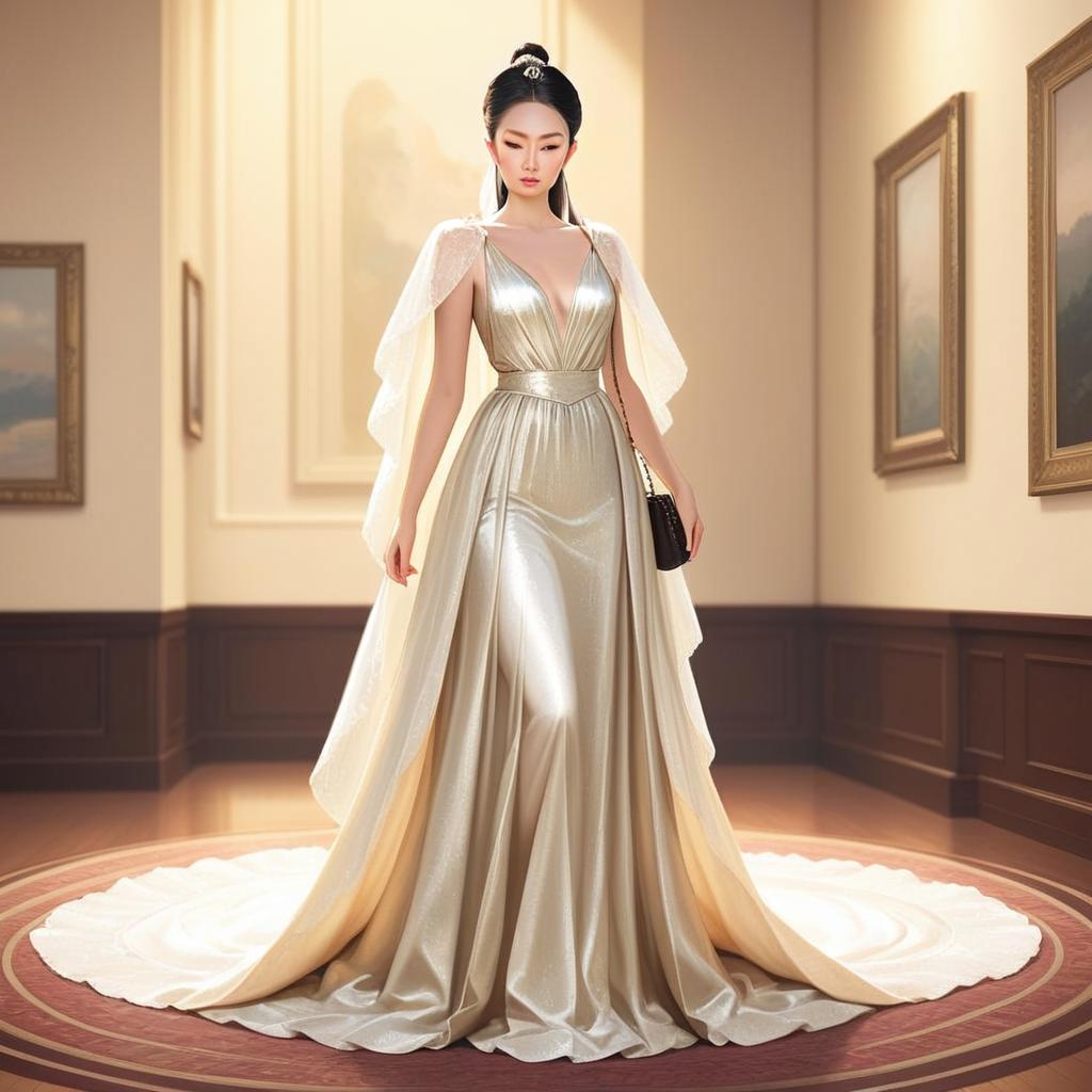 Elegant Woman in Silver Gown with Cape Elegant Woman in Silver Gown with Cape