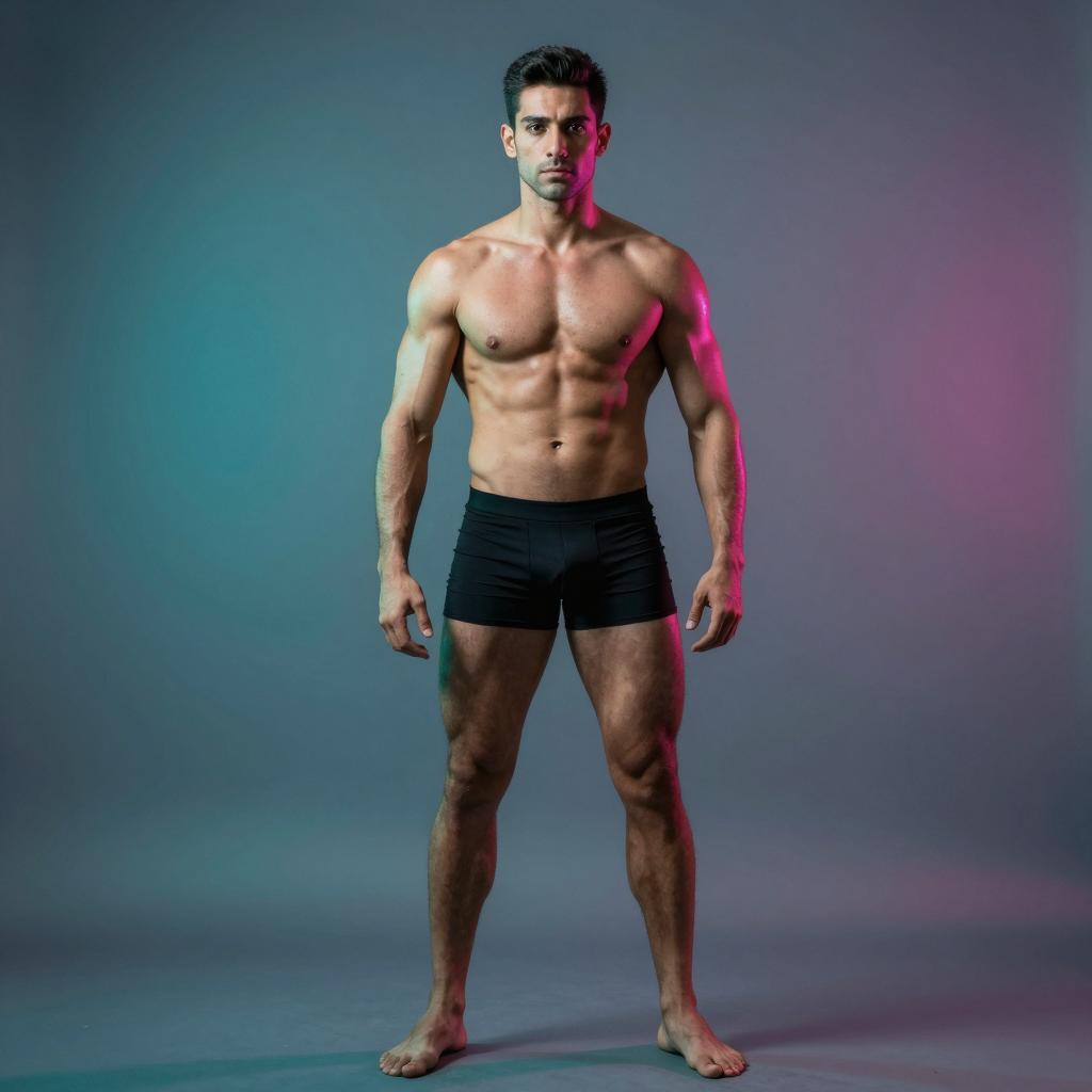 Fit Young Man in Black Shorts with Studio Lighting