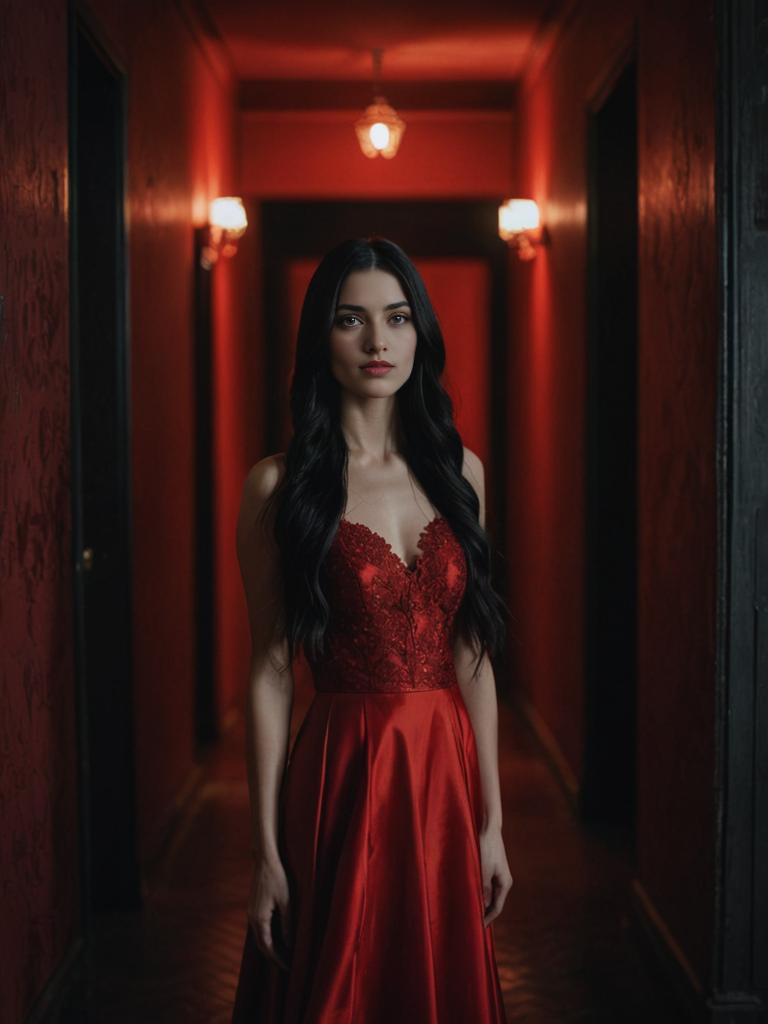 Mysterious Woman in Red Dress