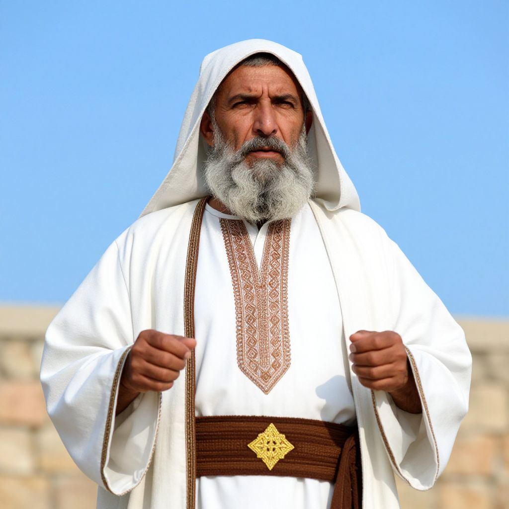 Middle Eastern Man Wearing Traditional White Robe and Head Covering