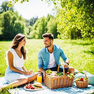 Cheerful Couple Picnic in Nature