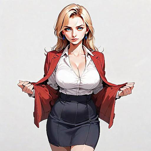 Confident Blonde Woman in Business Attire Anime Illustration