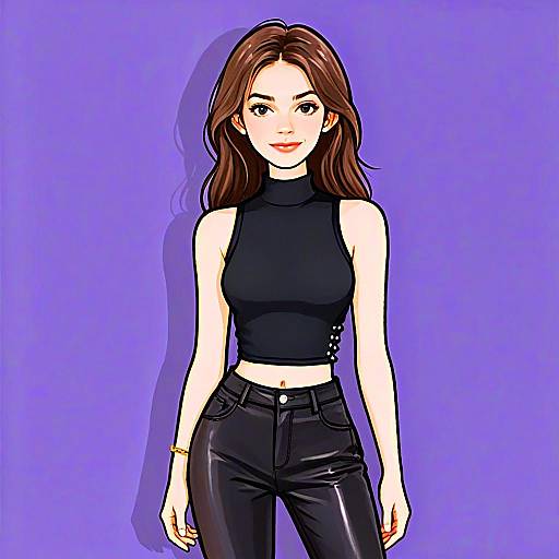 Woman with Pretty Face and Hair in Minimalist Black Sleeveless Top