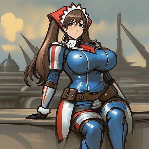 Alicia Melchiott Futuristic Anime Maid in Blue Armor Costume