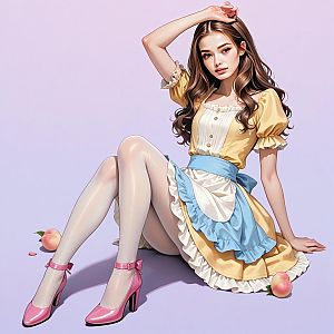 Young Woman in Vintage Yellow Dress