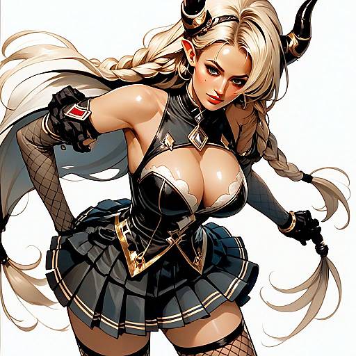 Fantasy Woman with Horns and Gothic Outfit Anime Style Digital Art