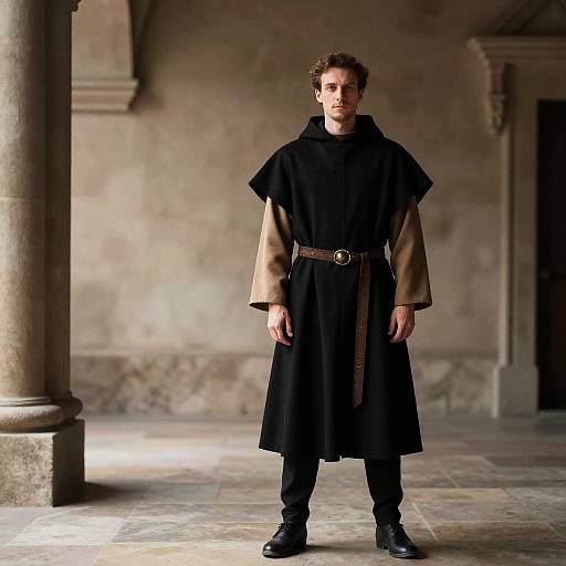 Medieval Friar Priest Costume Man in Black and Tan Outfit