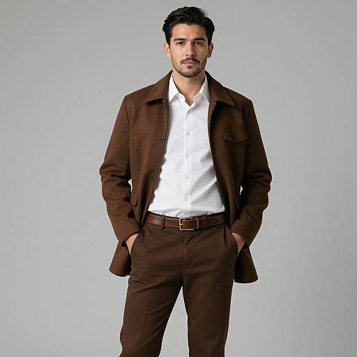 Young Man in Brown Wool Jacket and White Shirt Fashion Portrait