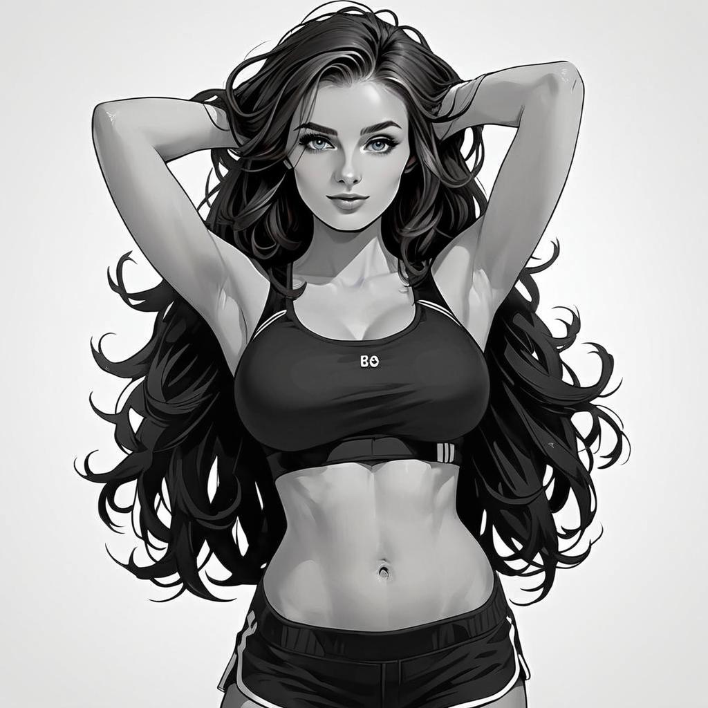Confident Woman in Sporty Outfit - Anime Style