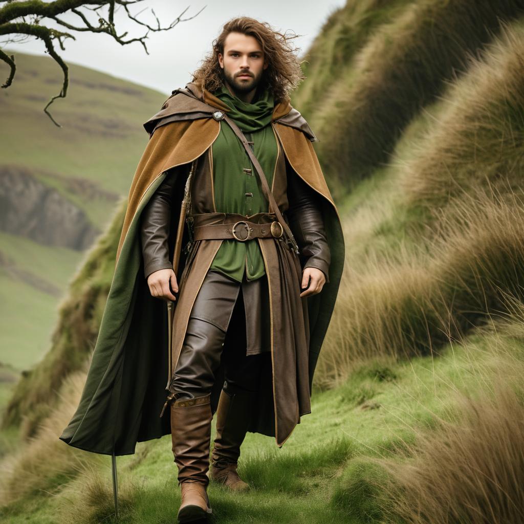 Heroic Man in Fantasy Costume in Lush Landscape