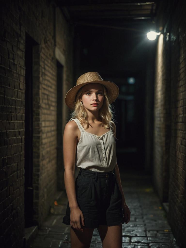 Young Blonde Woman in Straw Hat - Mysterious Elegance