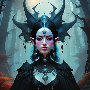 Mysterious Elven Woman in Enchanted Forest